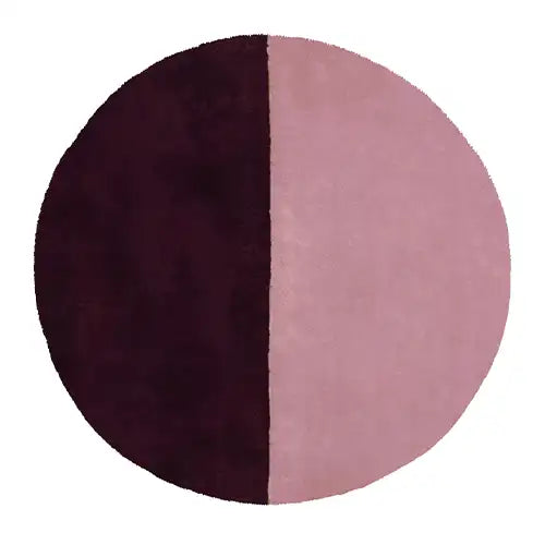 round hand tufted wool rug in modern color block pink and burgundy purple design