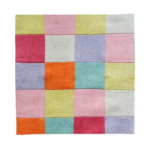 small colorful checkered square wool rug hand tufted