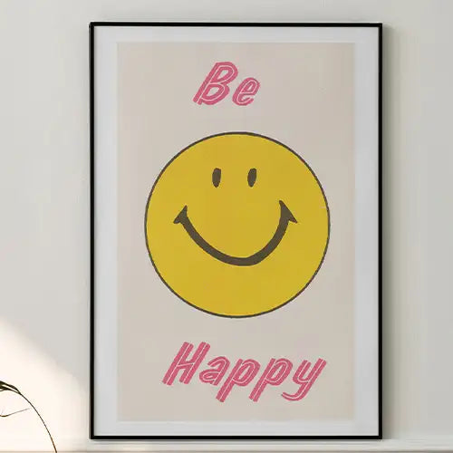 yellow smiley face vintage art print