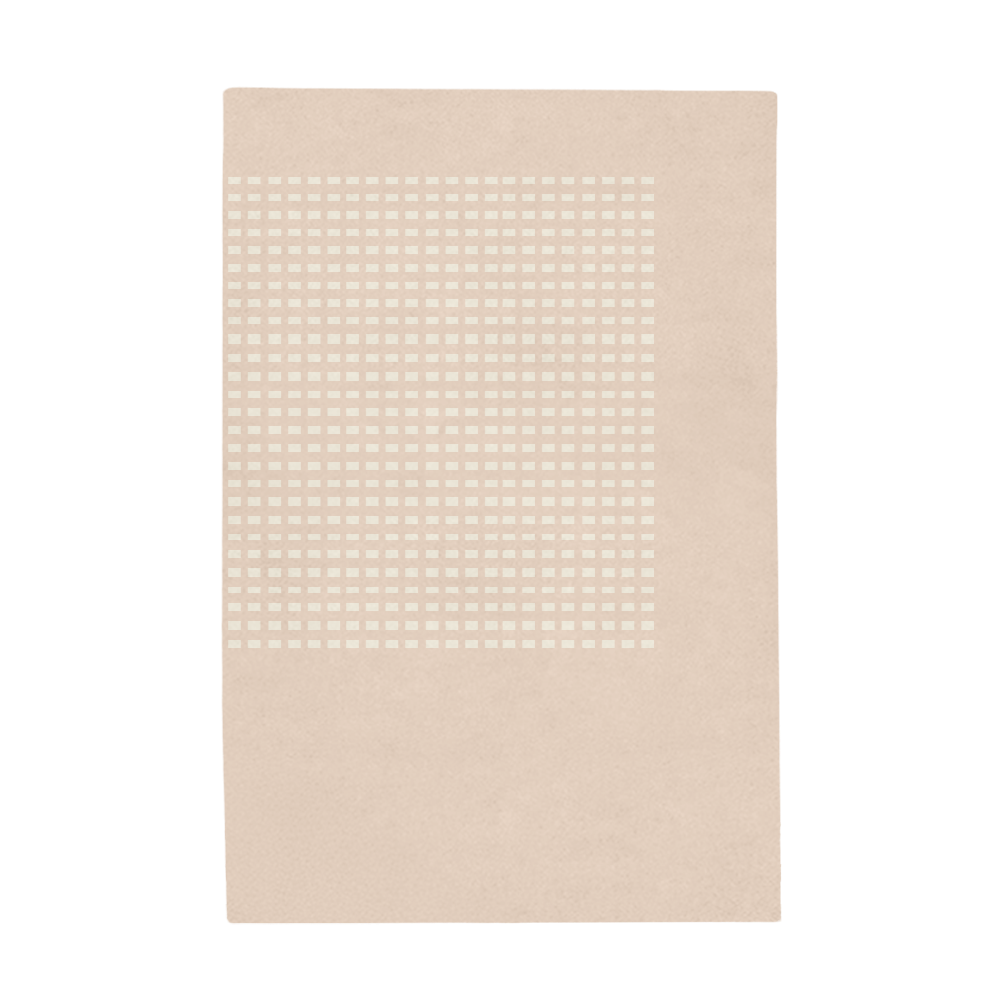 Beige rug with a subtle pattern on a white background