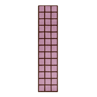 Rectangular pink rug with a grid pattern on a white background