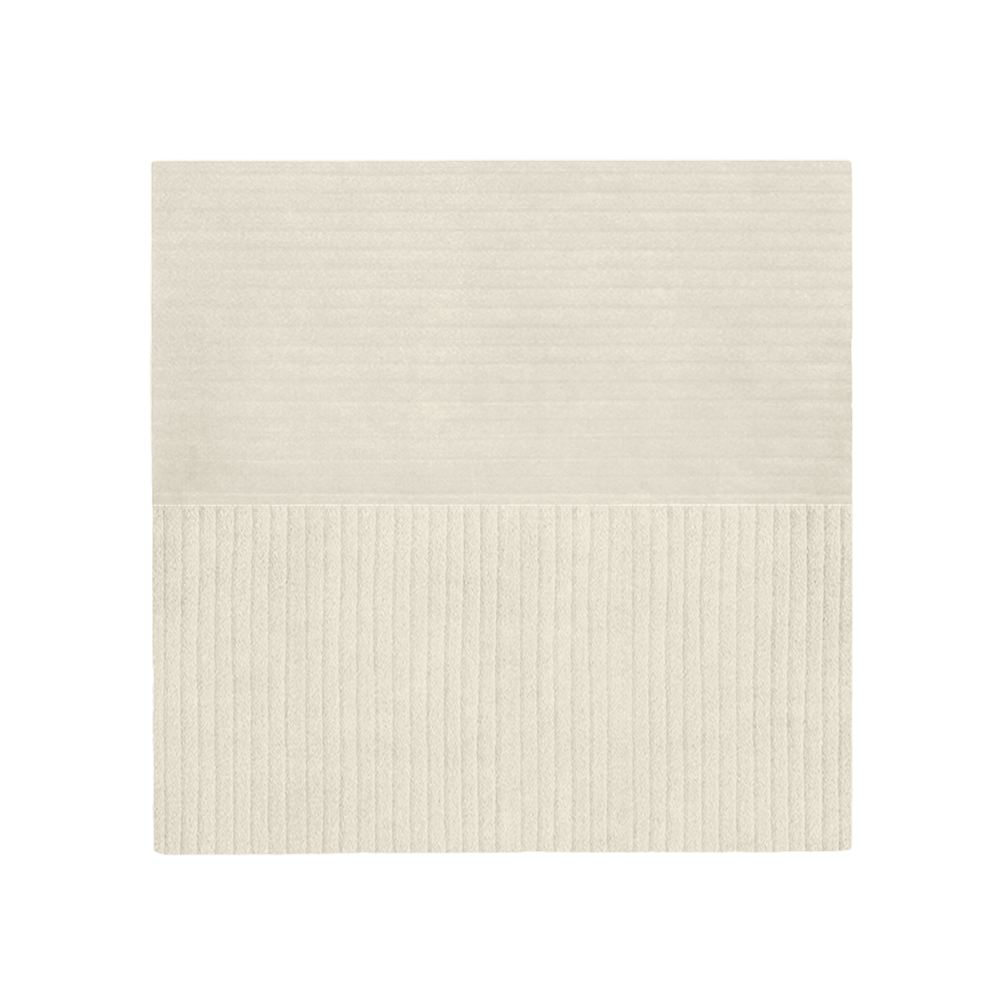 Beige rug with a ribbed texture on a white background