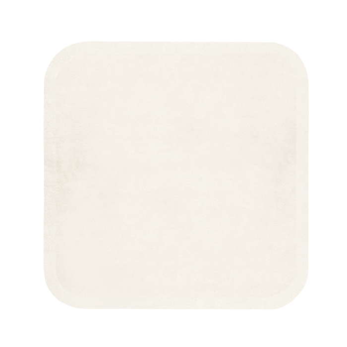 Cream square wool rug with rounded corners, minimalist neutral area rug for modern interiors
