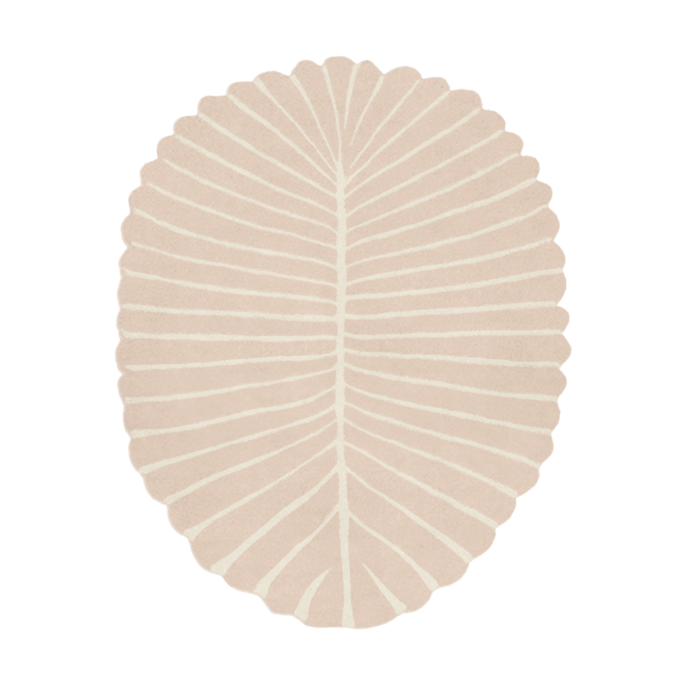 Beige leaf-shaped rug on a white background