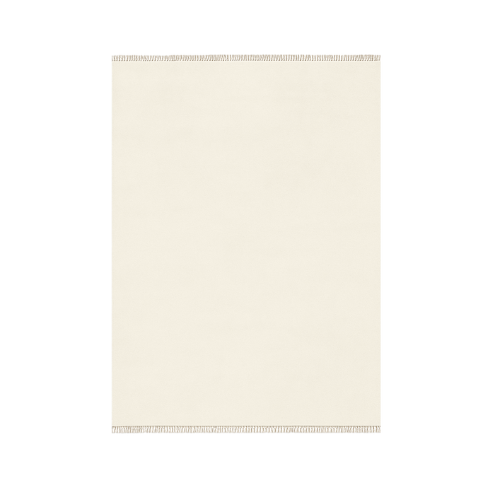Beige rug with a subtle pattern on a white background