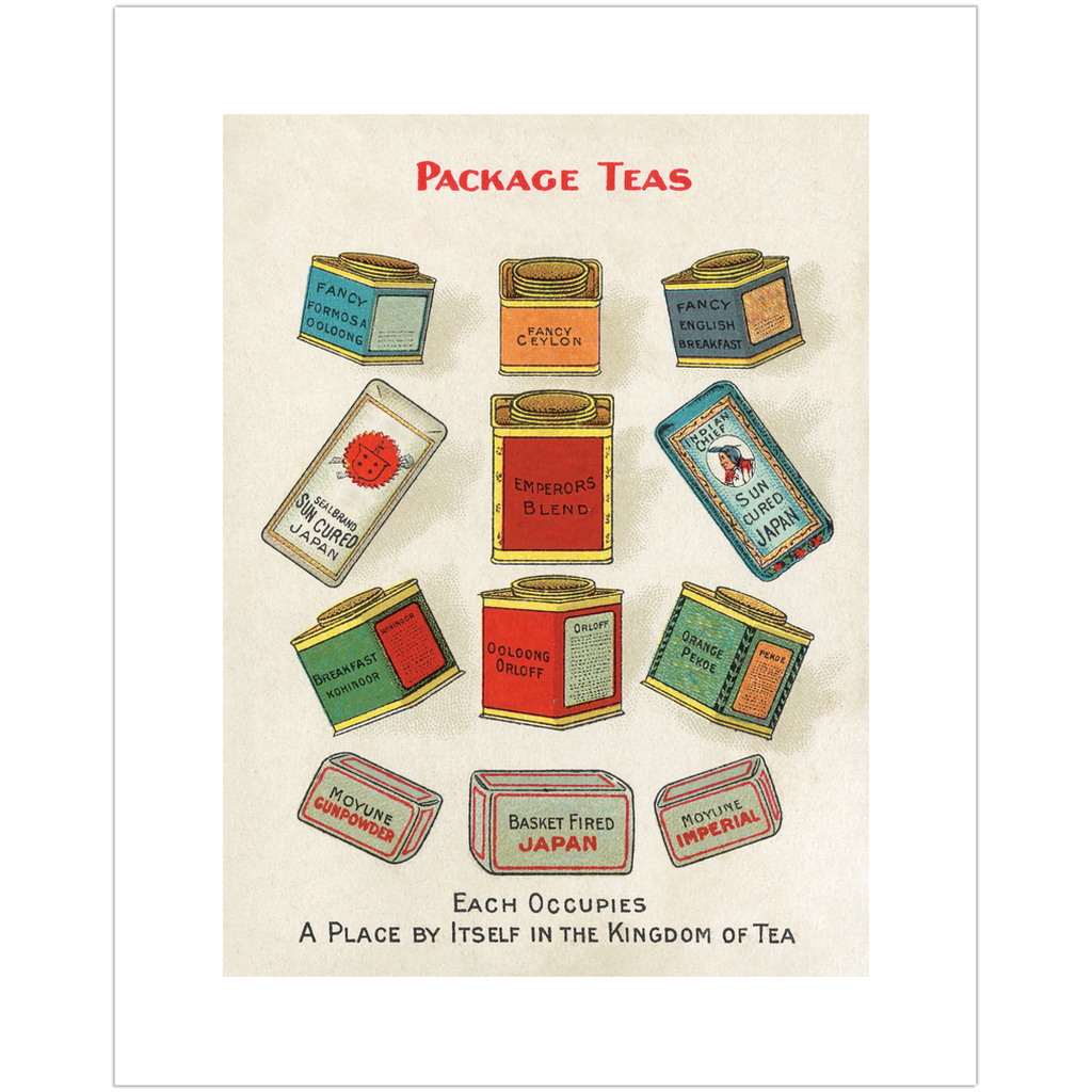 8x10 art print of a vintage Chase & Sanborn's package teas advertisement, with vivid colors and classic design.