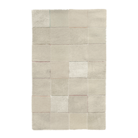 Neutral ivory patchwork rug, modern minimalist wool rug for living spaces
