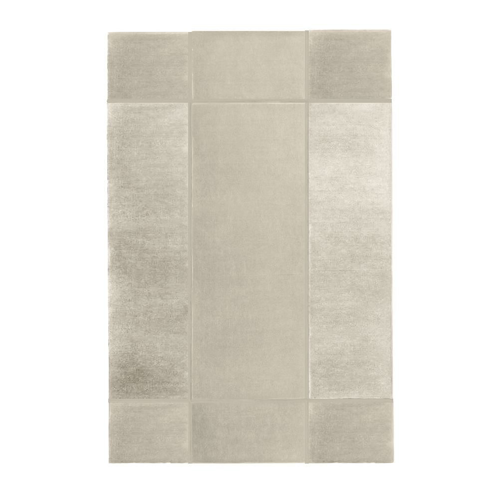 Minimalist cream and beige wool rug with subtle hand-tufted block design and soft neutral palette