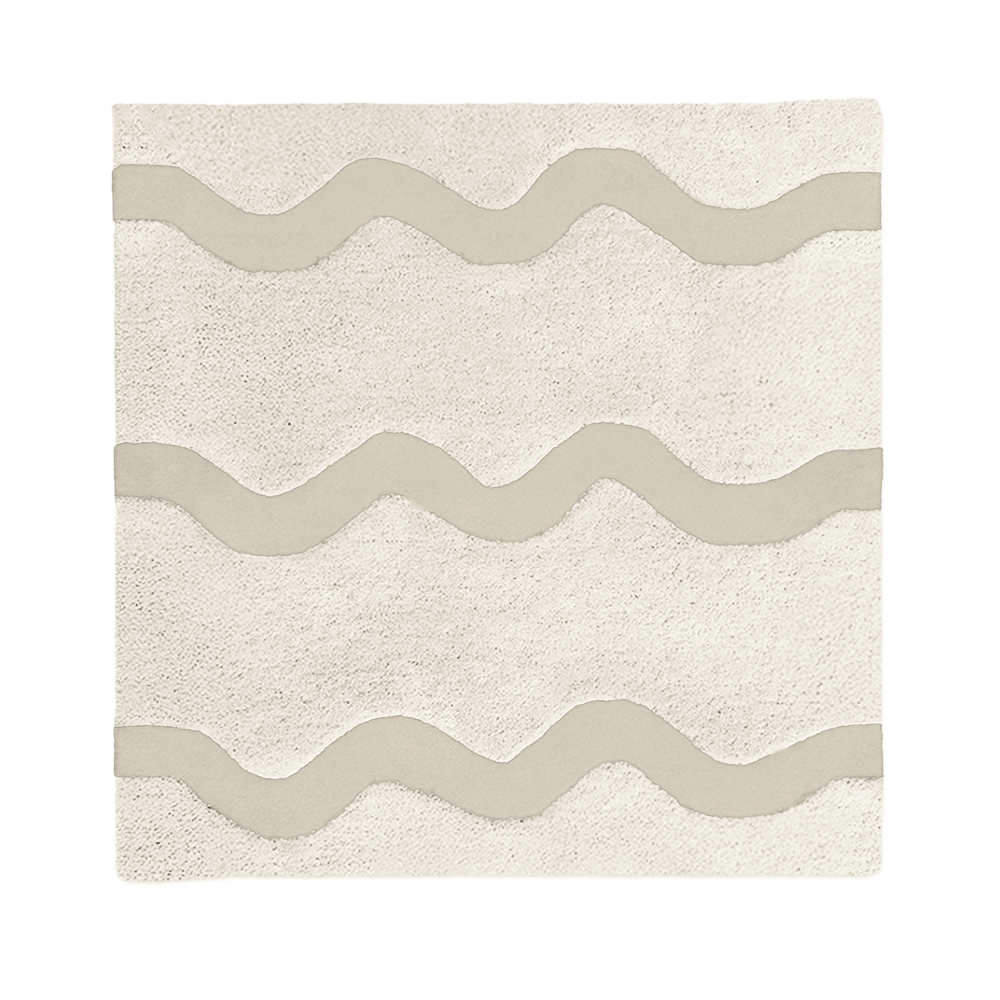 neutral off white square wool rug with wavy striped design