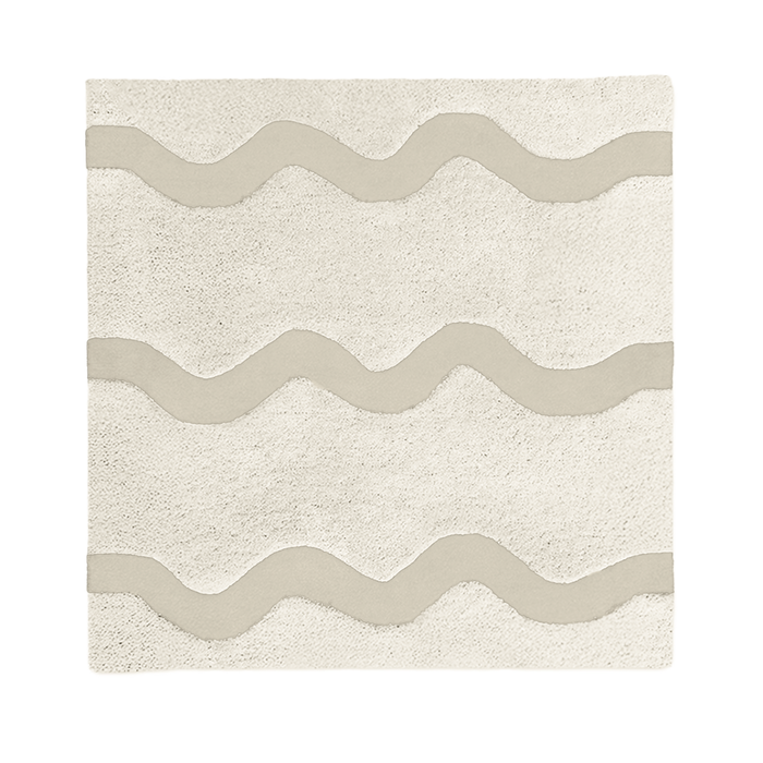 neutral off white square wool rug with wavy striped design
