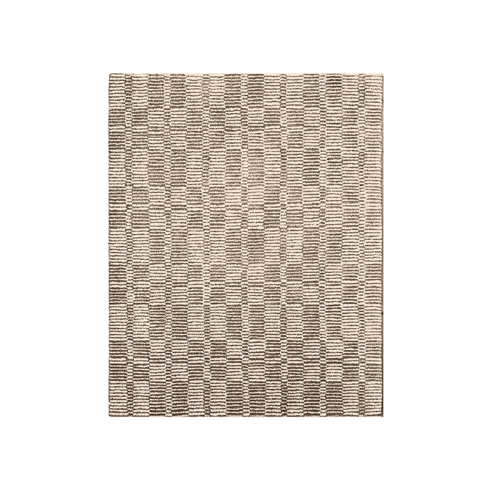 Textured area rug with a geometric pattern on a white background