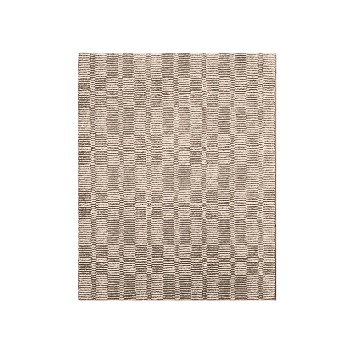 Textured area rug with a geometric pattern on a white background