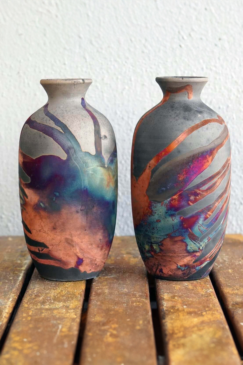 Ceramic Jug Raku Vase Set of Two