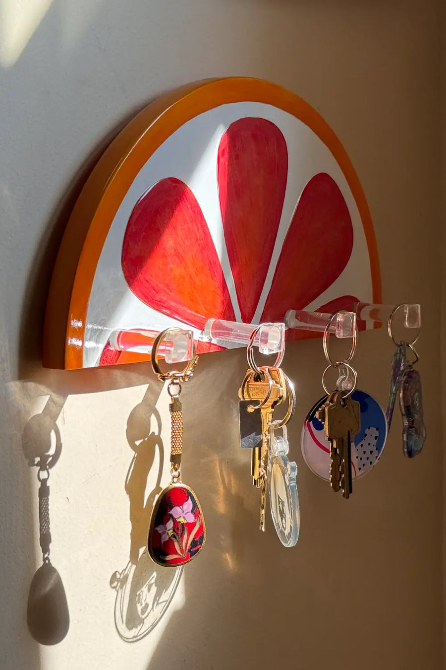 Handmade Blood Orange Key Holder, Unique Functional Wall Art by JUBI