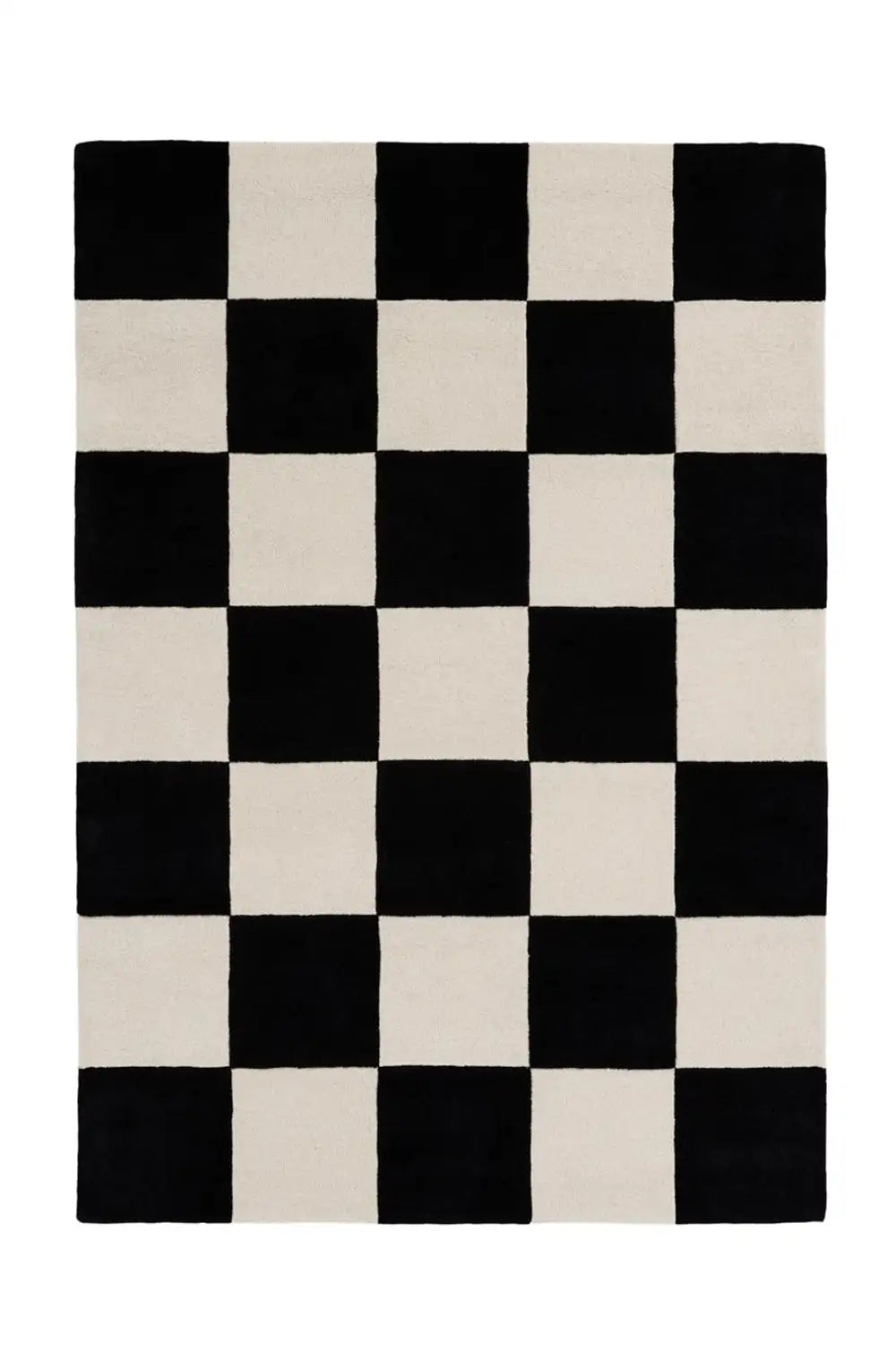 Modern black and white checkered wool rug for living rooms, kitchens, or bedrooms