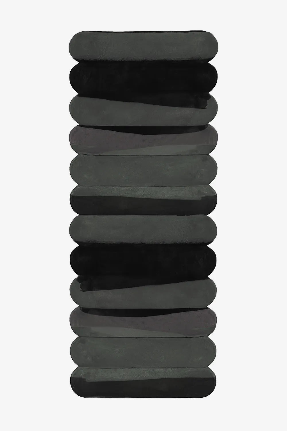Modern black and gray wool runner rug in 12 ft length featuring stacked scalloped stripe design