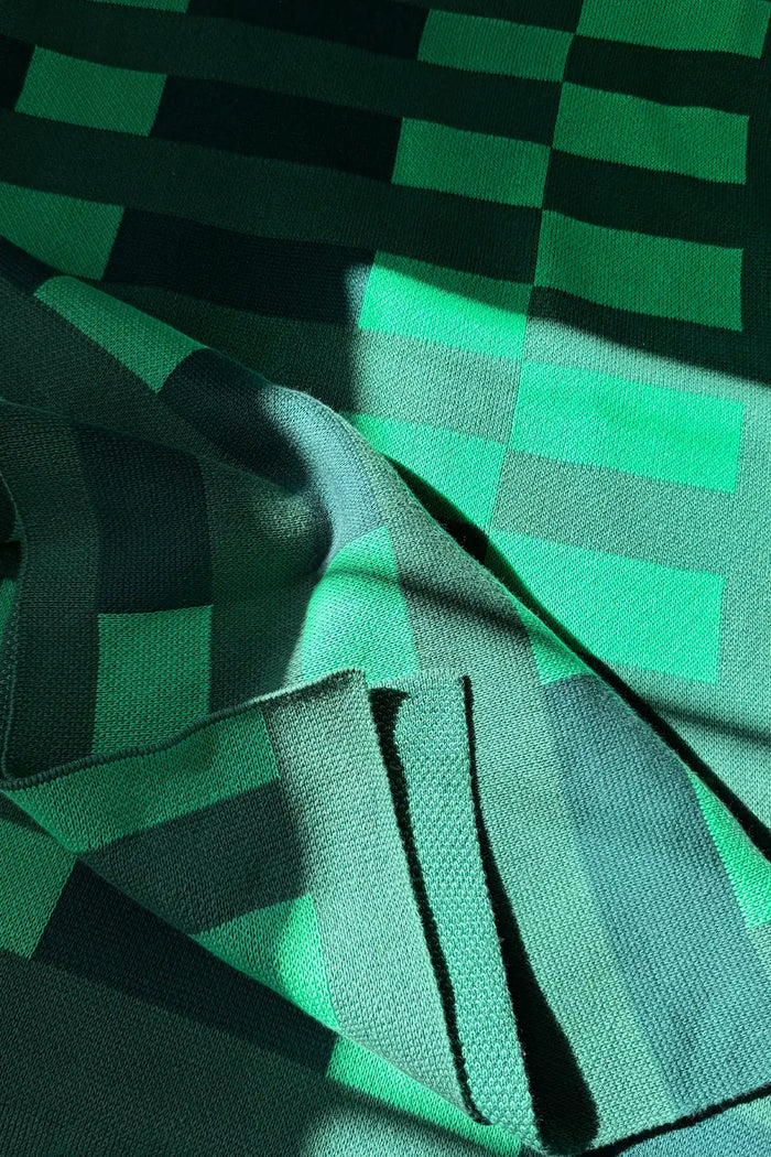 Modern Striped Knit Blanket in Deep Green Tones
