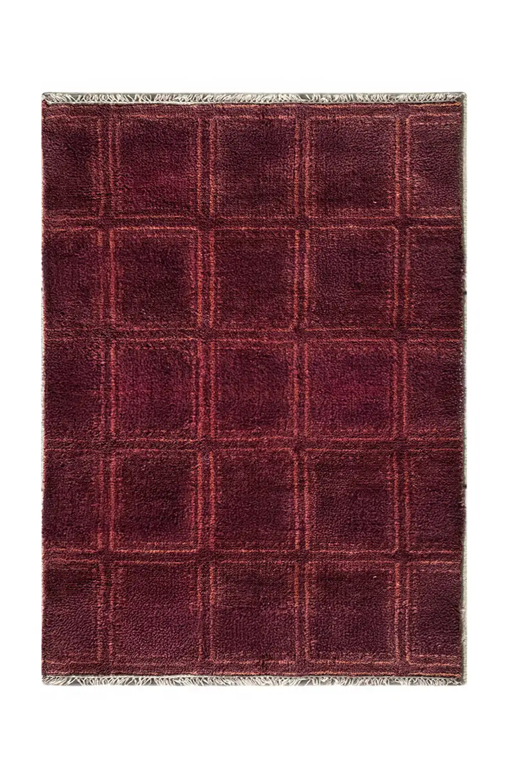 Burgundy graphic wool area rug with modern geometric design