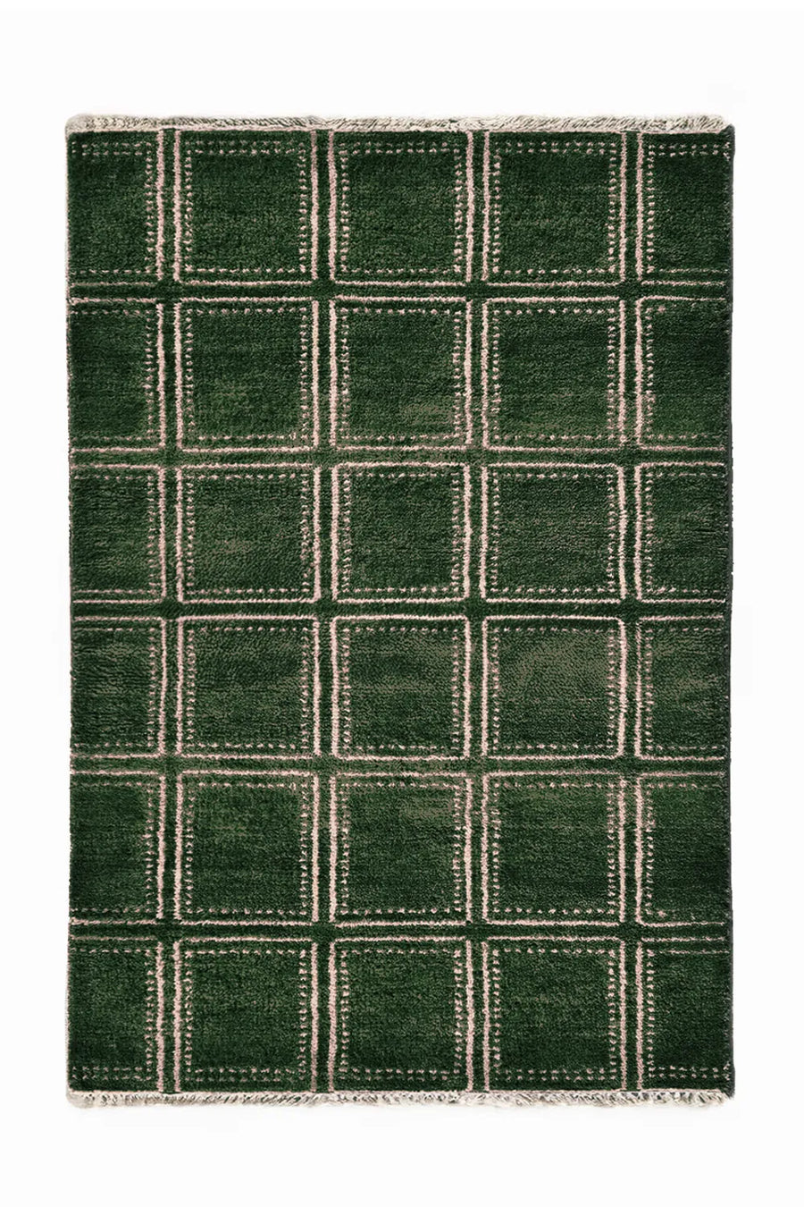 Green geometric area rug with a modern square pattern