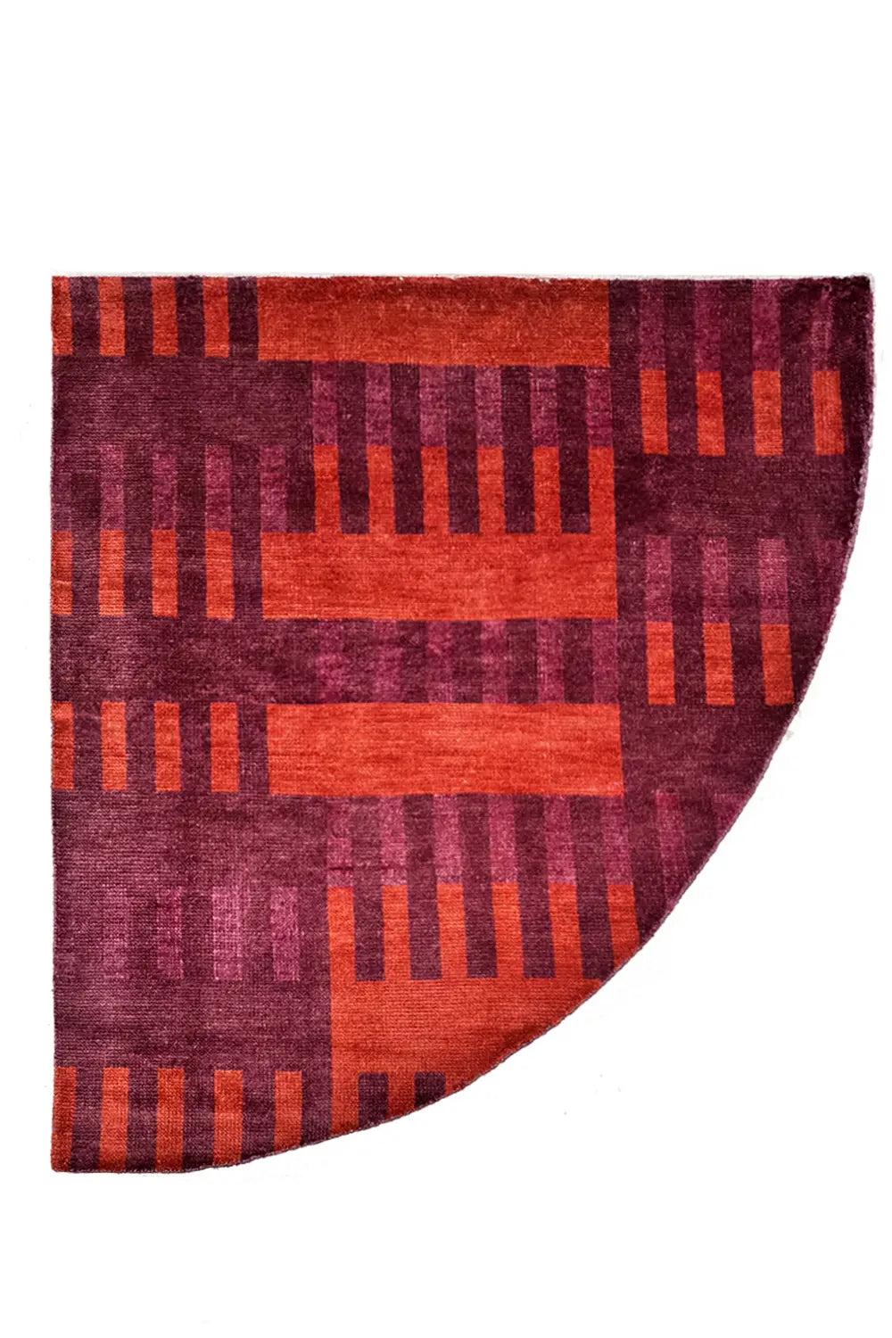 Red Brick Oushak Corner Rug in Wool for Reading Nooks and Entryways
