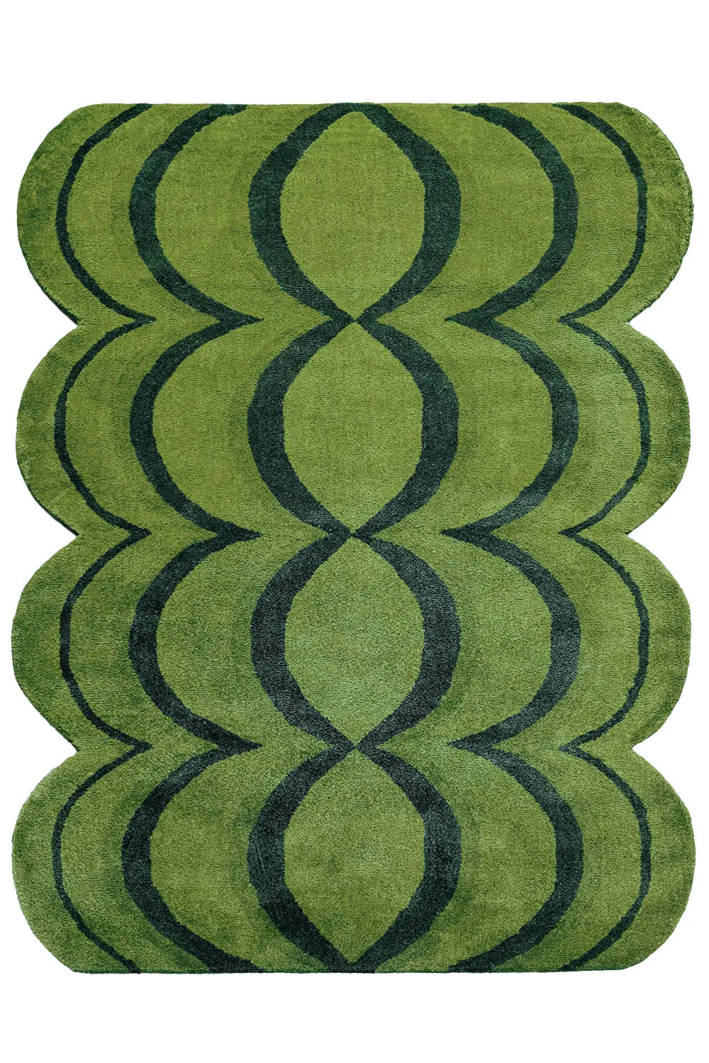 Olive Green Ripple Wavy Tufted Wool Rug - Soft and Stylish for Modern Decor
