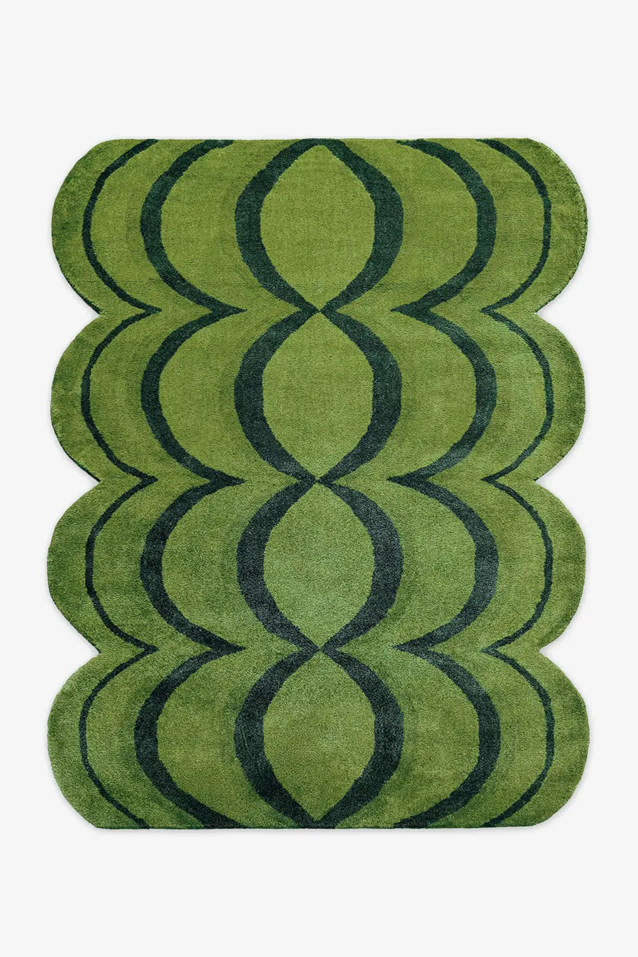 Olive green colorful funky area rug with bold unique shape