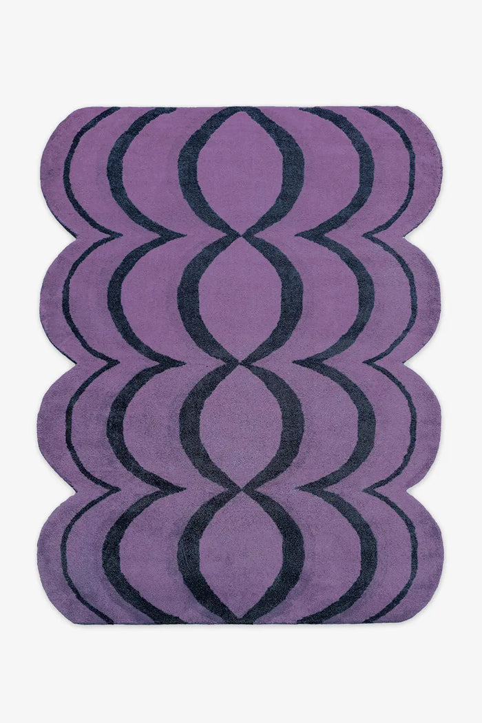 4x6 lavender purple wool modern rug with unique wavy edge design for kids rooms and nursery