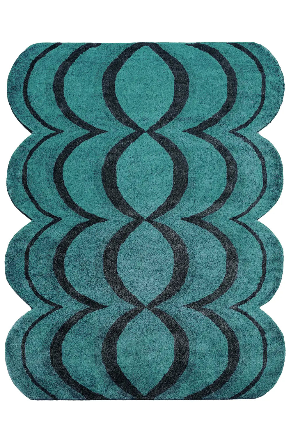 Hand-Tufted Ripple Wavy Wool Rug in Teal - Perfect for Living Room or Bedroom Decor
