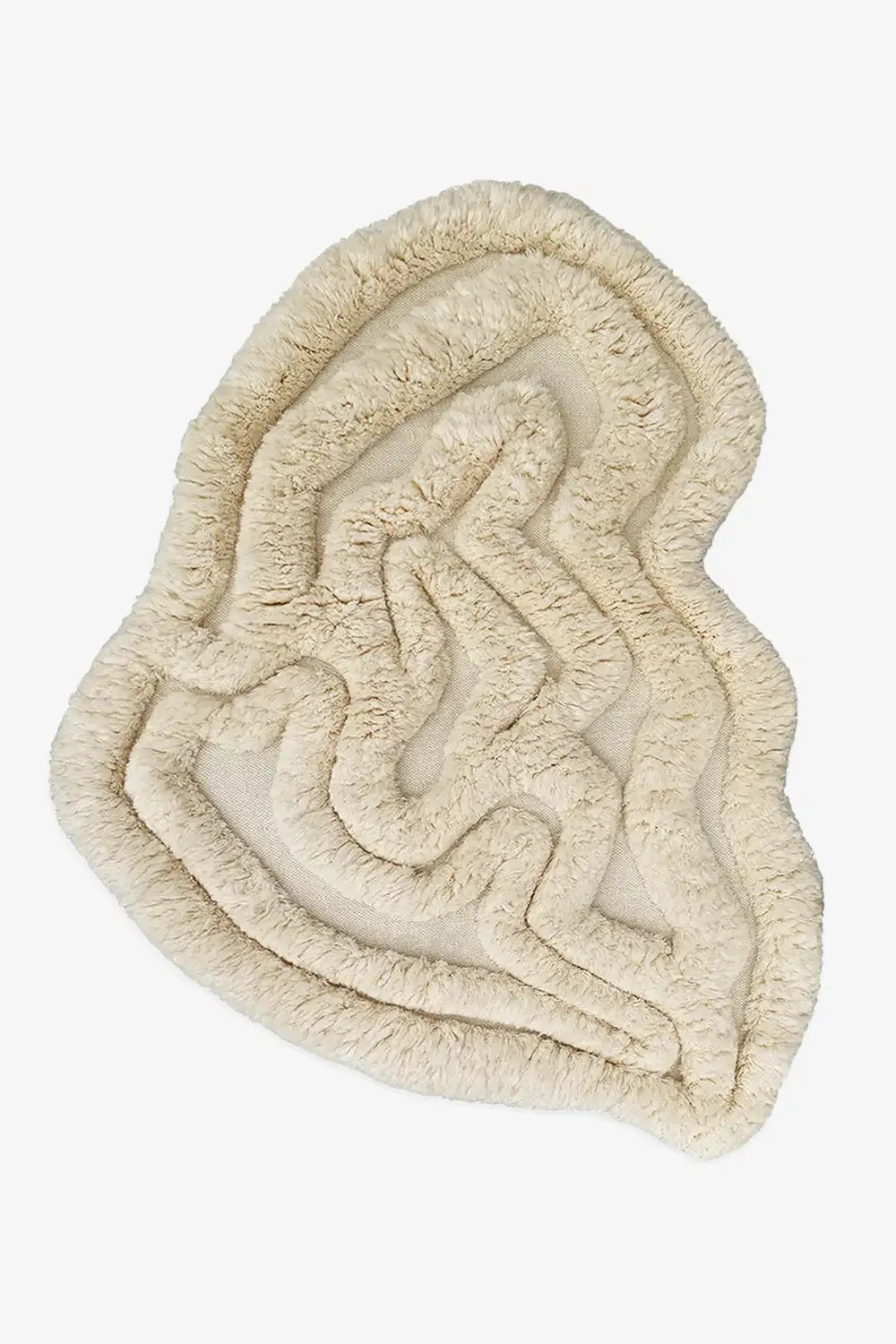 Rolling Tides Cream Shag Rug - Fluffy handwoven wool rug in organic shape
