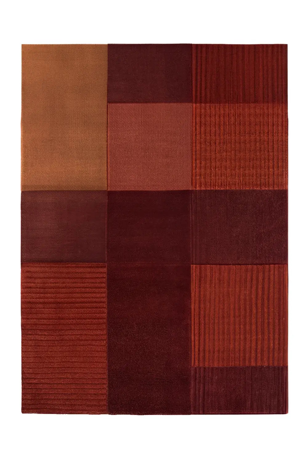 Textured burgundy and terracotta area rug, luxurious wool rug with tonal geometric design for southwest interiors