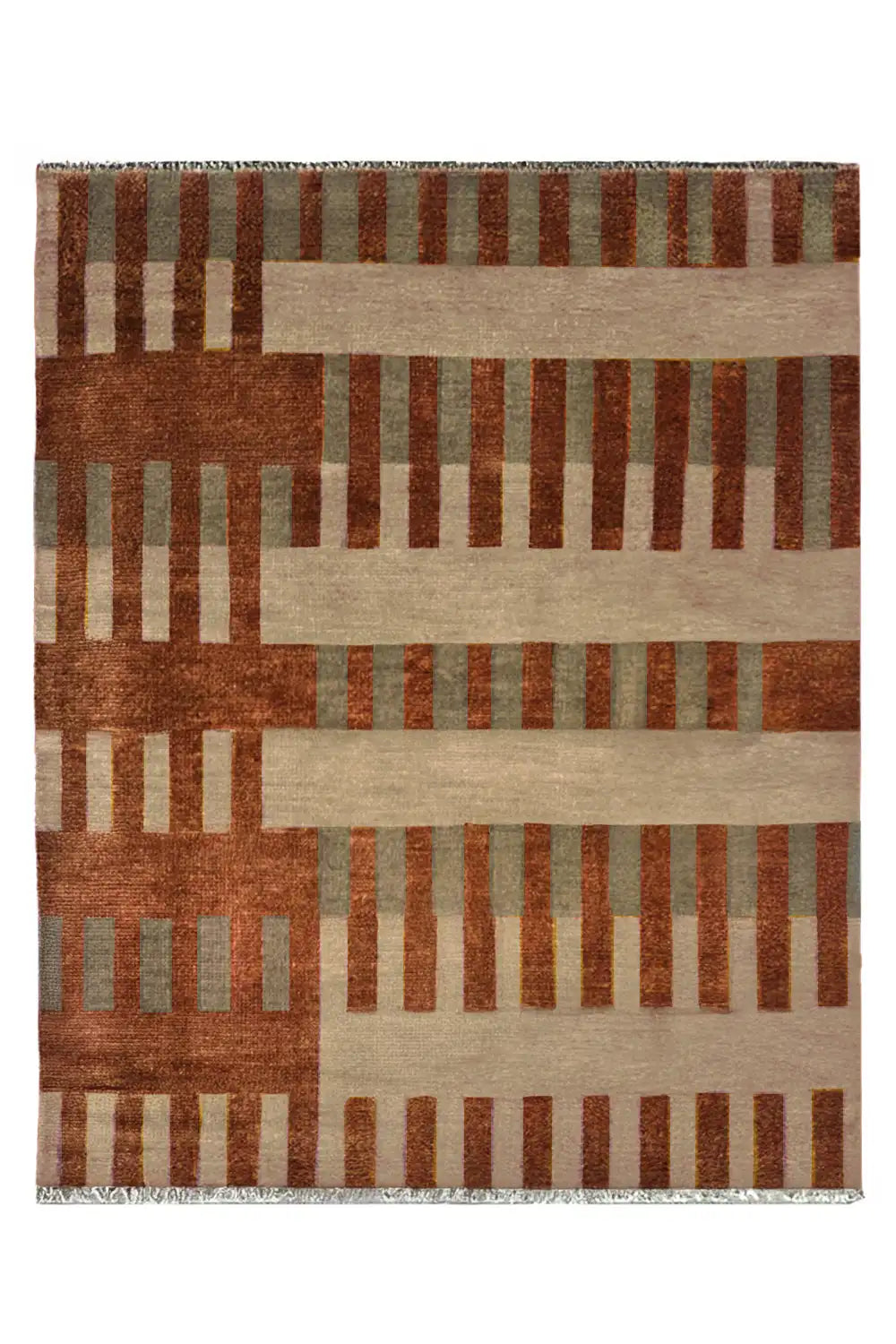 Multicolor Earth-Tone Geometric Rug Hand-Knotted from Wool