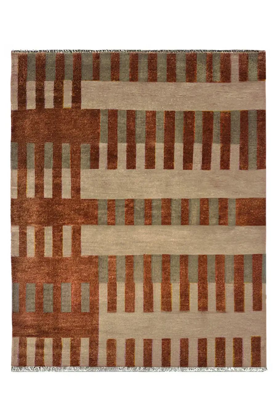 Multicolor Earth-Tone Geometric Rug Hand-Knotted from Wool