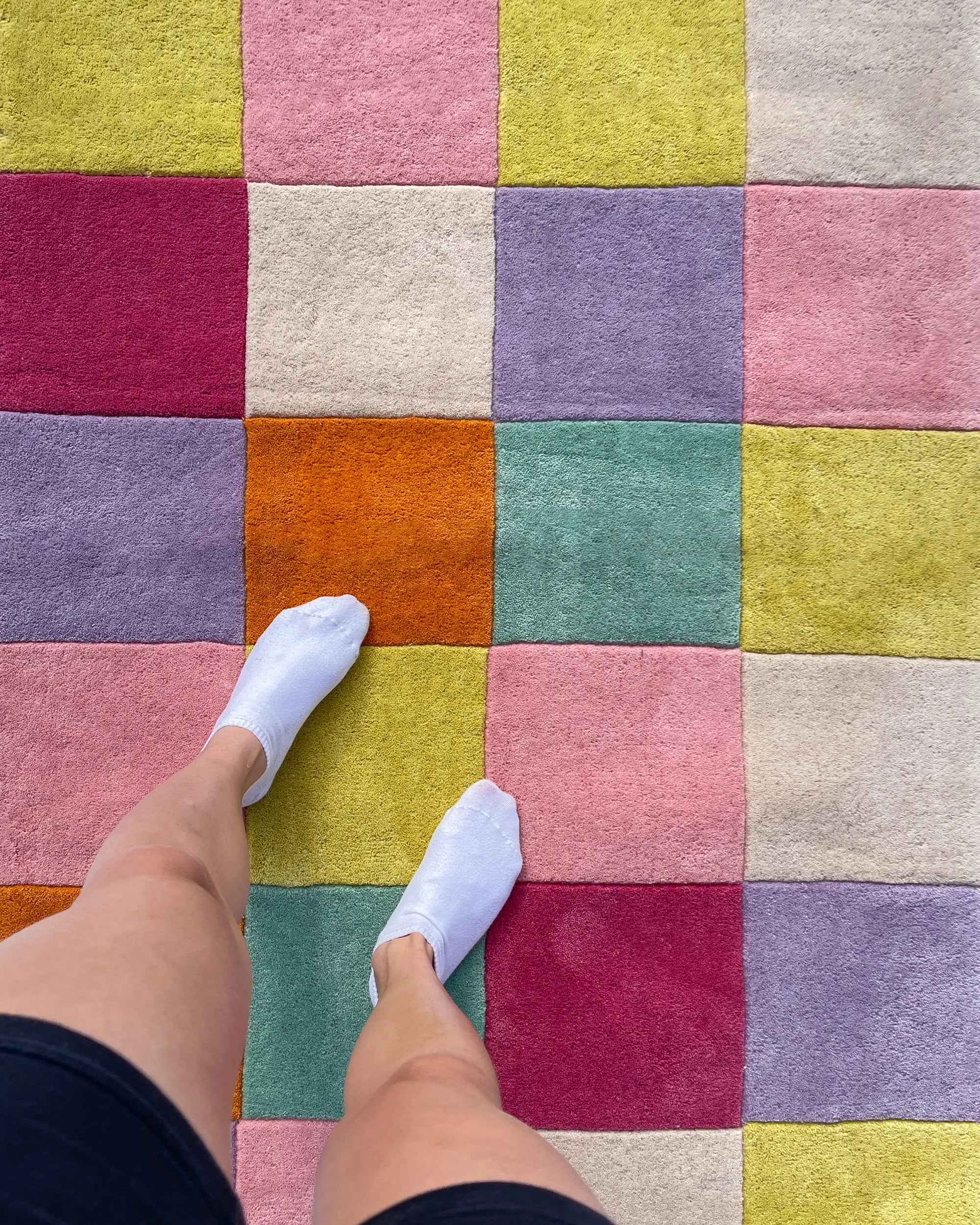 Colorful Checkered Hand Tufted Wool Rug