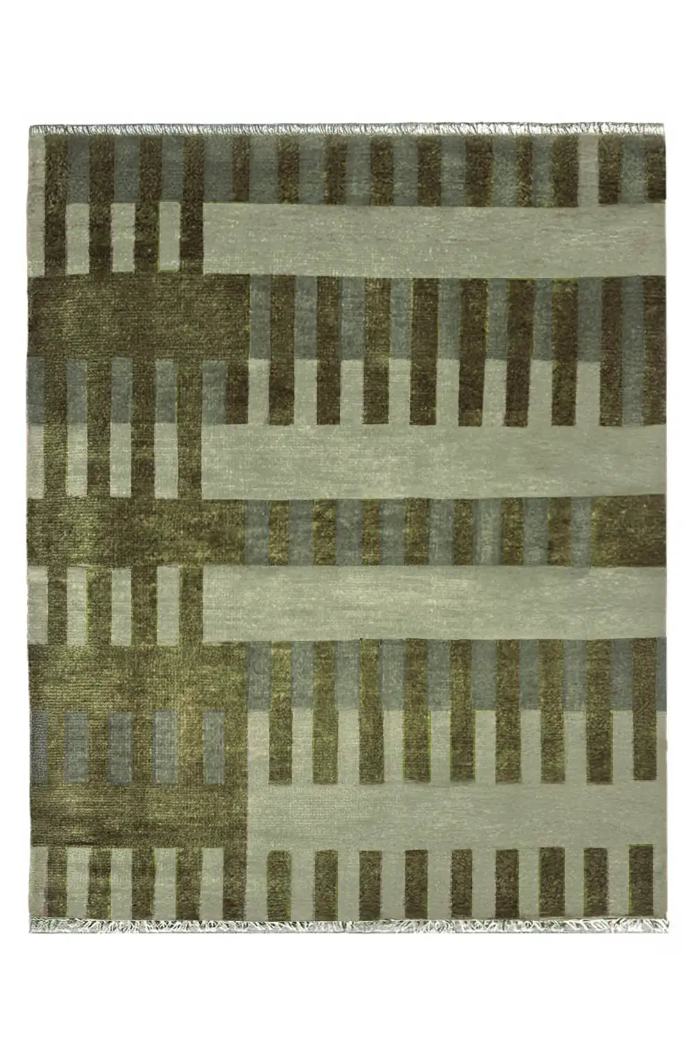 Modern Striped Area Rug with striped Geometric Pattern in green