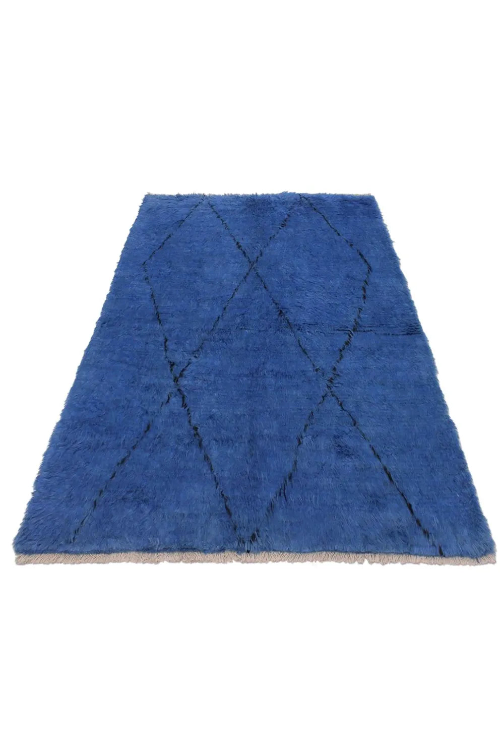 Geometric Pattern Large Blue Wool Rug in Grand 10x14 Size - Statement Piece for Spacious Rooms