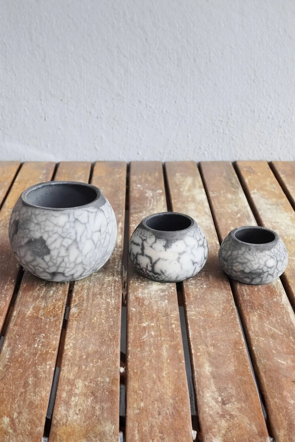 Set of 3 Ceramic Raku Planter Pots