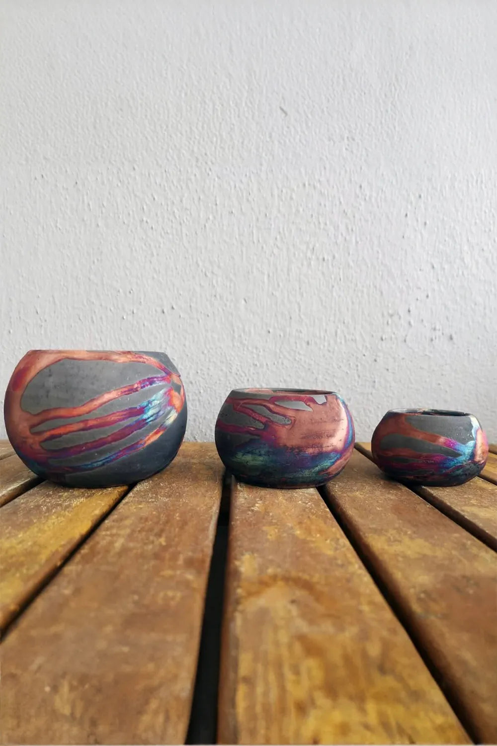 Set of 3 Ceramic Raku Planter Pots