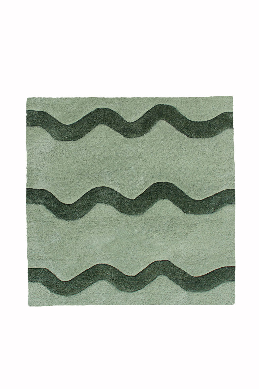 Squiggly Square Hand Tufted Wool Rug in Green by Jubi