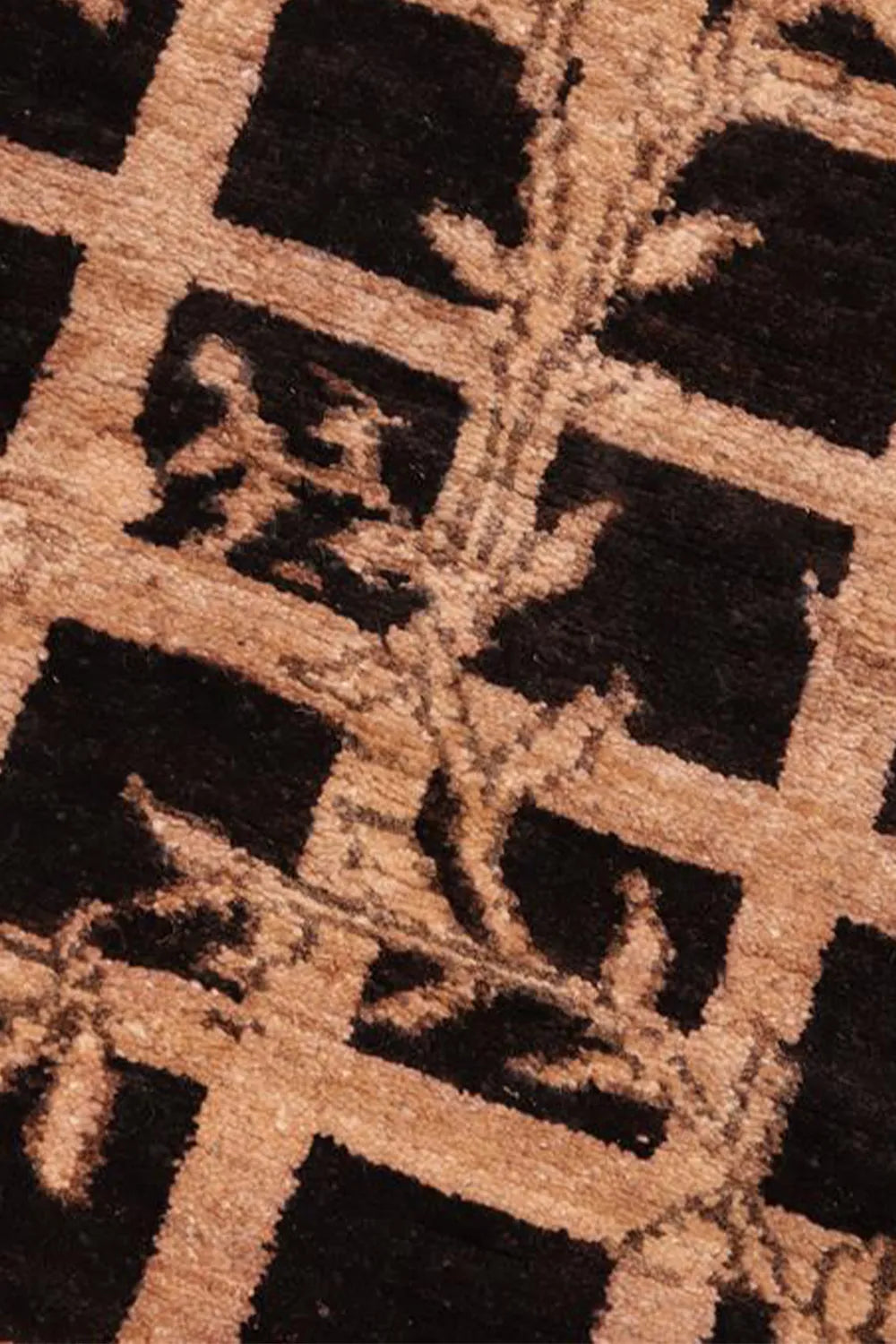 custom-sized black and gold rug, handwoven for a personalized interior design