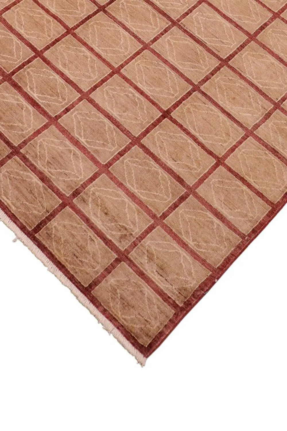 Elegant Red and Brown Wool Rug, a statement piece for discerning decorators.
