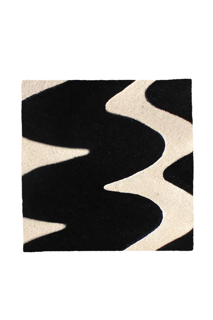 Black and White Zig Zag Square Hand Tufted Wool Rug