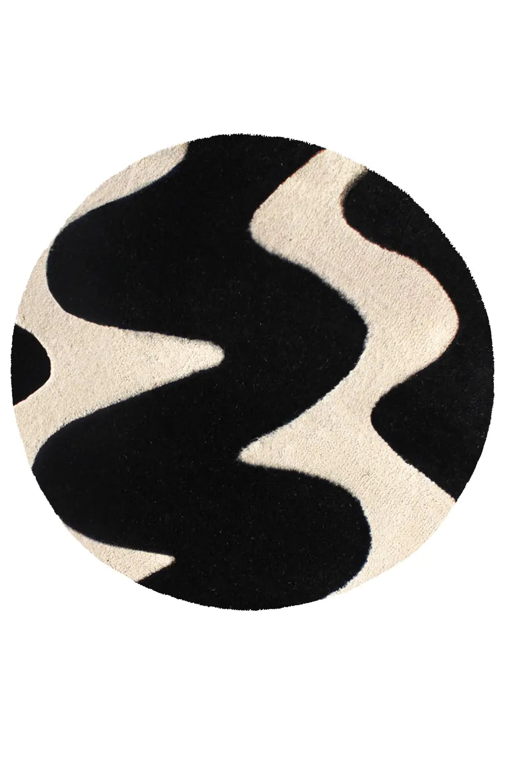 Black and White Zig Zag Round Hand Tufted Wool Rug