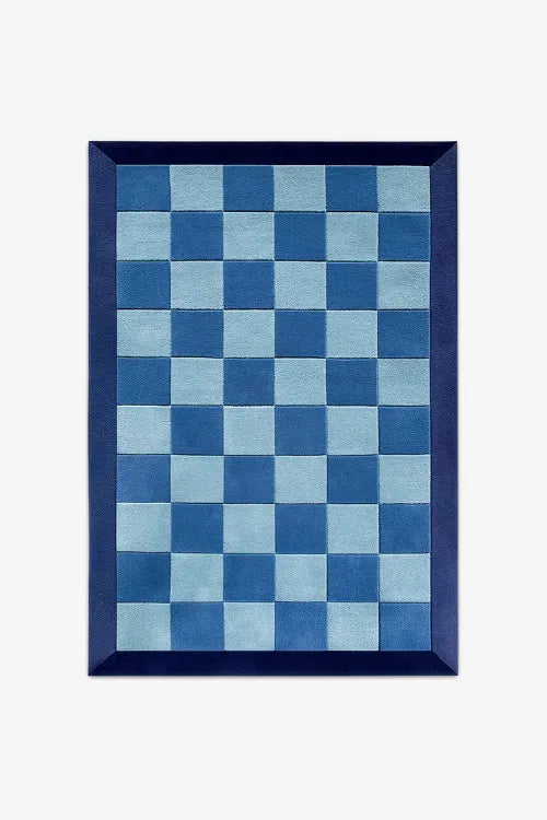 blue checkered rug