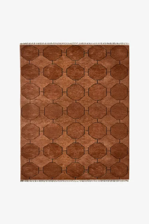 brown wool rug with geometric pattern