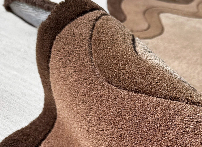 Close-up of a brown textured rug with a neutral background