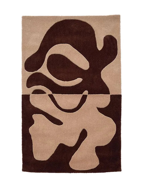 Brown and tan abstract wool rug, earthy modern area rug for boho living rooms