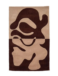 Brown and tan abstract wool rug, earthy modern area rug for boho living rooms