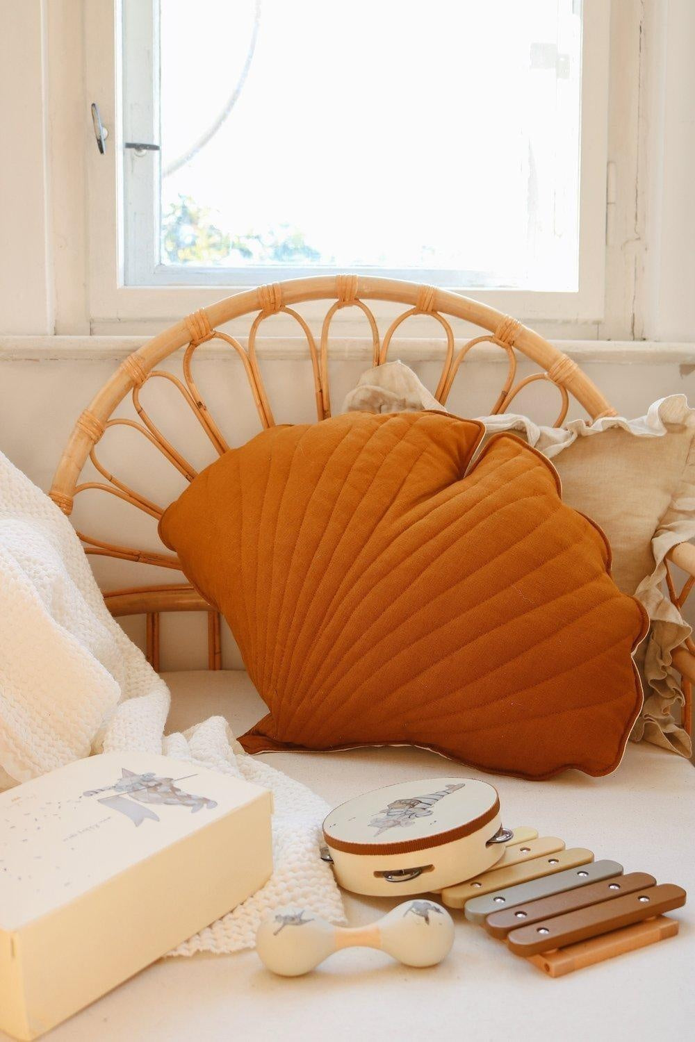 Gold Linen Ginkgo Leaf Unique Throw Pillow