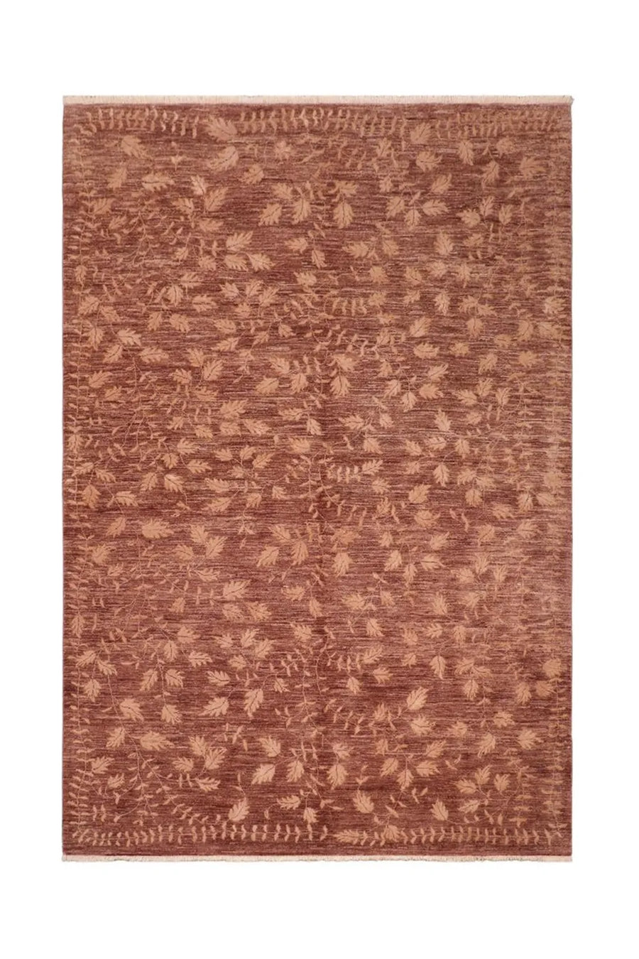Classic brown wool rug with subtle nature-inspired patterns for a timeless look.