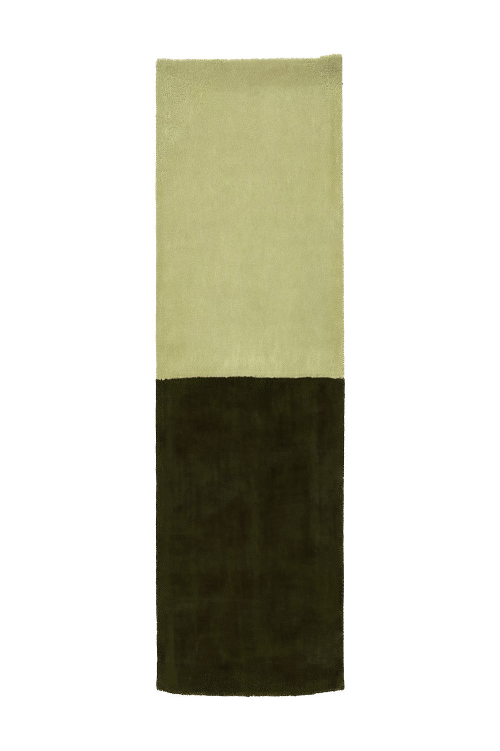 Modern color block runner rug in sage green and dark olive